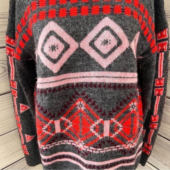 J. Crew Grey & Pink Patterned Wool Crewneck Sweater - Picture 3 of 7